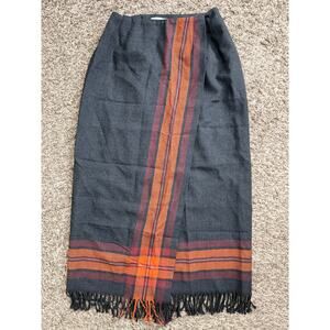 Vintage VALERIE STEVENS Womens 4 100% Wool Maxi Skirt Long Fringe Southwesten